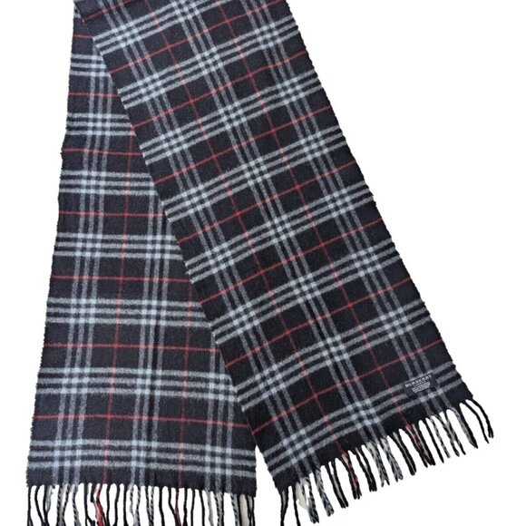BURBERRY London Classic Nova Check Knit 100% Lambs Wool Fringe Black SCARF - Picture 1 of 6